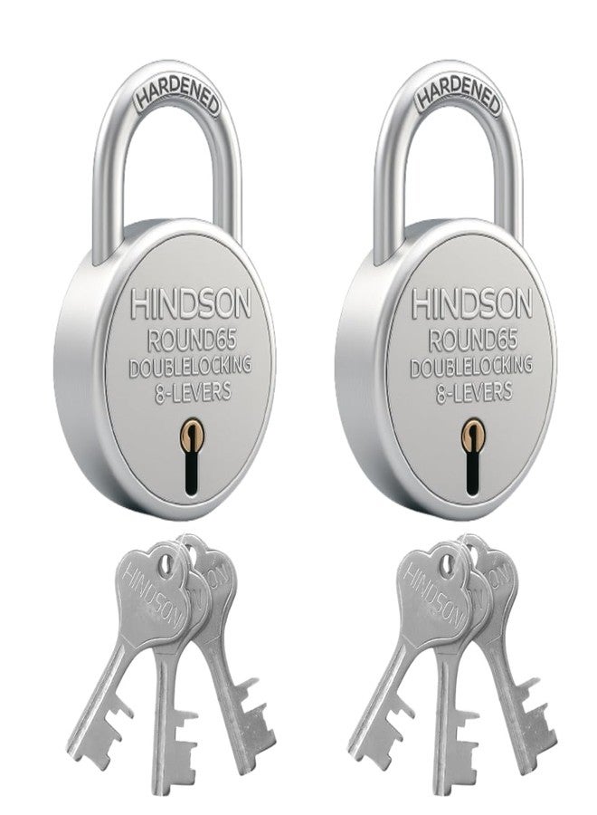 Hindson Round 65 Durable Rust Resistant Locks with 3 Keys Each - Pack of 2 - Image 1